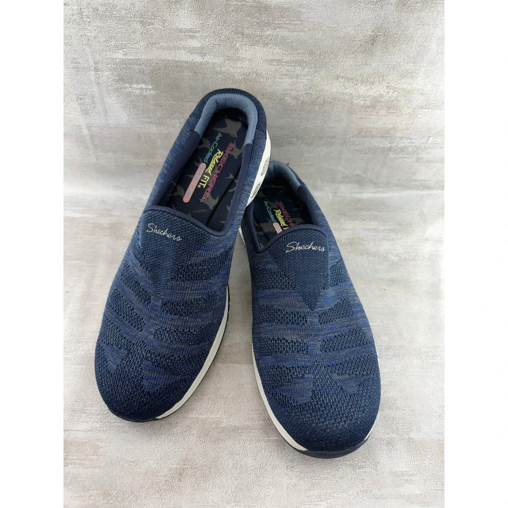 Skechers Relaxed Fit Navy Blue Knit Slip On Mule Sneakers 44915 Women Size 9